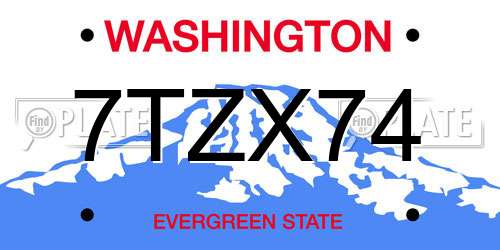 7TZX74 Washington License Plate
