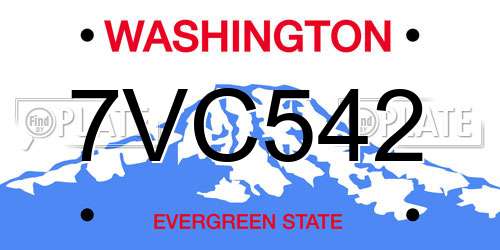 7VC542 Washington License Plate