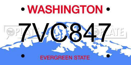 7VC847 Washington License Plate