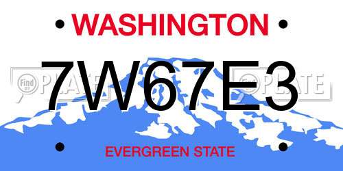 7W67E3 Washington License Plate
