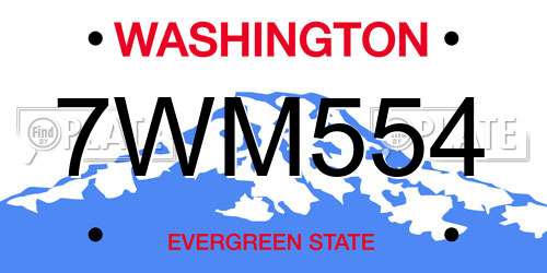 7WM554 Washington License Plate