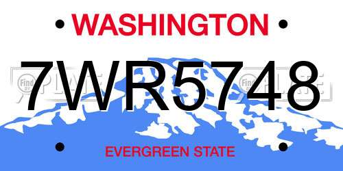 7WR5748 Washington License Plate