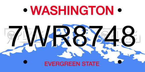 7WR8748 Washington License Plate