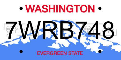 7WRB748 Washington License Plate