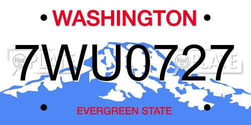 7WU0727 Washington License Plate