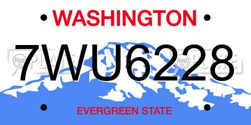 7WU6228 Washington License Plate