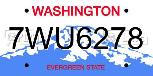 7WU6278 Washington License Plate