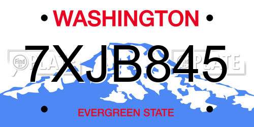 7XJB845 Washington License Plate