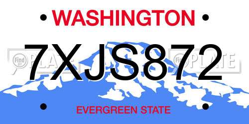 7XJS872 Washington License Plate