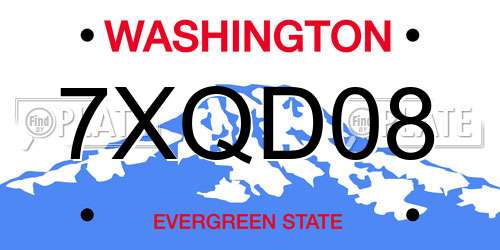 7XQD08 Washington License Plate
