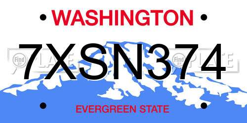 7XSN374 Washington License Plate