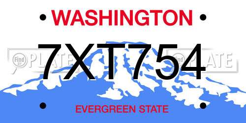 7XT754 Washington License Plate
