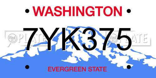 7YK375 Washington License Plate