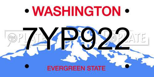 7YP922 Washington License Plate