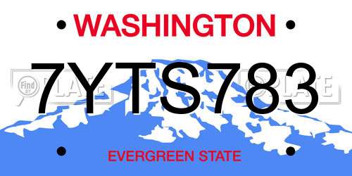 7YTS783 Washington License Plate