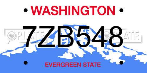 7ZB548 Washington License Plate