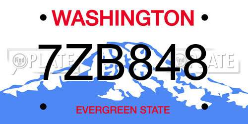 7ZB848 Washington License Plate