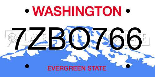 7ZBO766 Washington License Plate