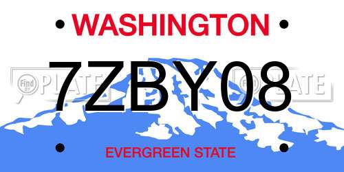 7ZBY08 Washington License Plate