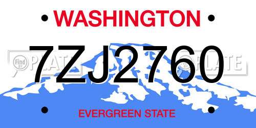 7ZJ2760 Washington License Plate