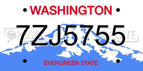 7ZJ5755 Washington License Plate