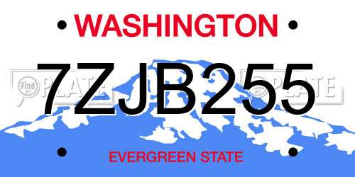 7ZJB255 Washington License Plate