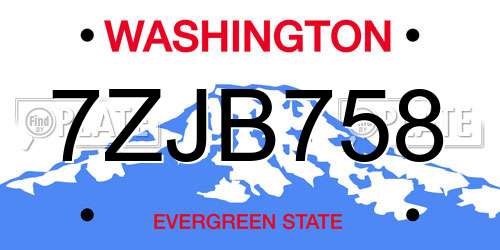 7ZJB758 Washington License Plate