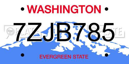 7ZJB785 Washington License Plate