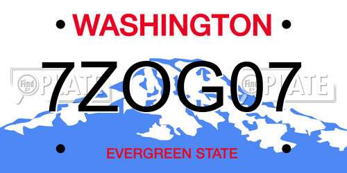 7ZOG07 Washington License Plate