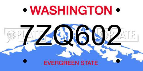 7ZQ602 Washington License Plate
