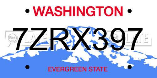 7ZRX397 Washington License Plate