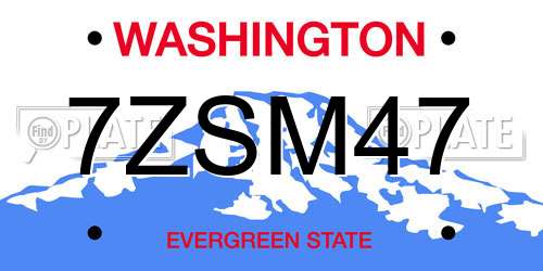 7ZSM47 Washington License Plate