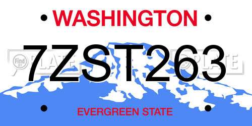 7ZST263 Washington License Plate