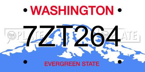 7ZT264 Washington License Plate