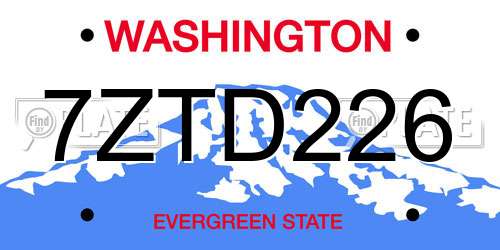 7ZTD226 Washington License Plate