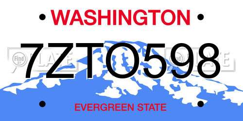 7ZTO598 Washington License Plate