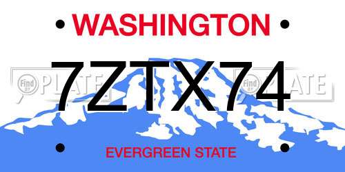 7ZTX74 Washington License Plate