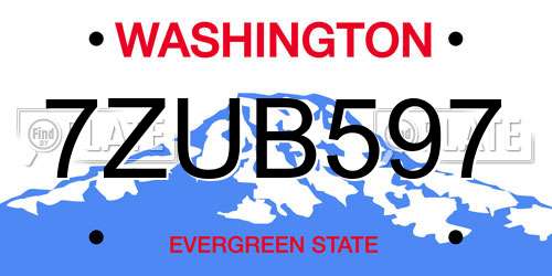 7ZUB597 Washington License Plate