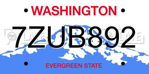 7ZUB892 Washington License Plate
