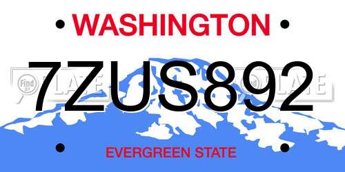 7ZUS892 Washington License Plate