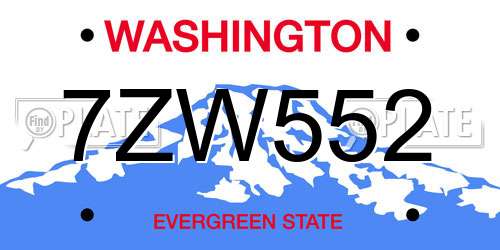 7ZW552 Washington License Plate
