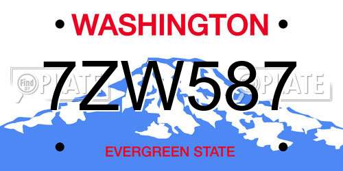 7ZW587 Washington License Plate