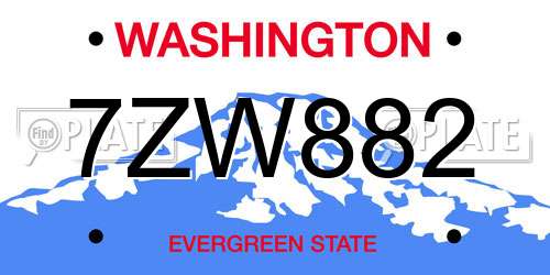 7ZW882 Washington License Plate