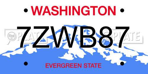 7ZWB87 Washington License Plate
