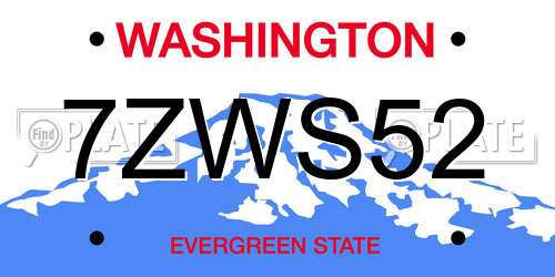 7ZWS52 Washington License Plate
