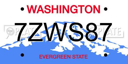 7ZWS87 Washington License Plate
