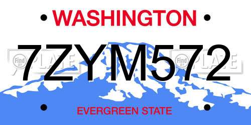 7ZYM572 Washington License Plate