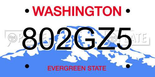 802GZ5 Washington License Plate