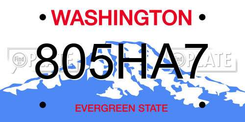 805HA7 Washington License Plate