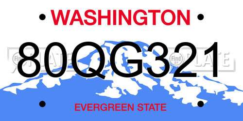 80QG321 Washington License Plate